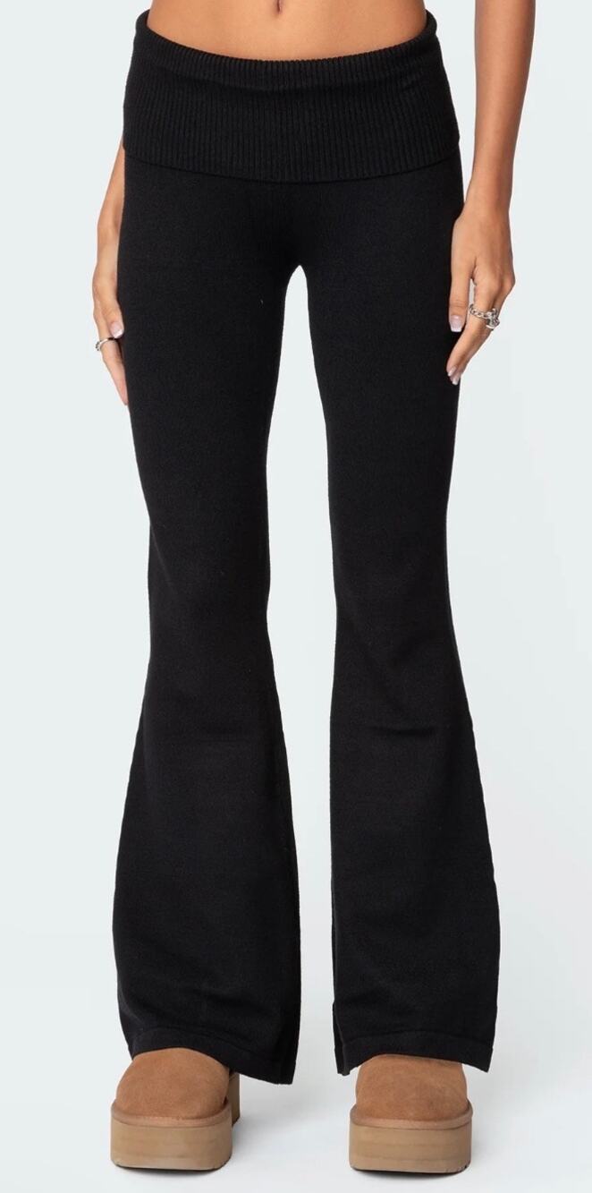 NWT Edikted Desiree Knitted Low Rise Fold Over Pants Black Small